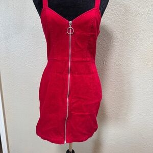 Corduroy Red Zipper Front Dress
